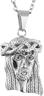 Spring Ring Clasp Stainless Steel Jesus Head Pendant Necklace with Cable Chain for Women and Men by OIDEA - Classic Christian Hip Hop Design
