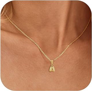 Bubble Initial Necklace for Women Girls - 18K Gold Plated Dainty Bubble Letter Necklace Gold Balloon Letter Initial A-Z Pendant Bubble Necklace Personalized Name Necklace for Women Gift