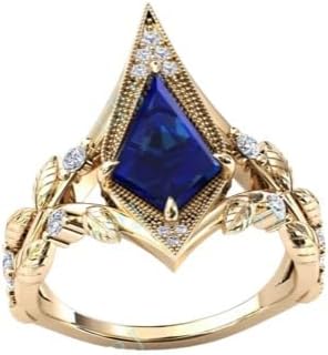 3 CT Vintage kite Shaped Blue Sapphire Engagement Ring Art Deco Floral Style Wedding Ring Antique Blue Sapphire Leaf Engagement Rings For Her