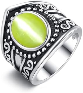 Oval Genuine Cat Eye Stone Gemstone Ring,S925 Sterling Silver Retro Natural Oval Quartz Crystal Gemstone Stone Boho Wide Band Ring Jewelry Gift for Women
