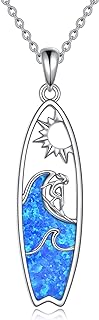 'Sterling Silver Cable Chain Surfer Necklace with Surfboard Pendant for Women and Girls'