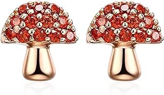 Just Follow Cute Small Mushroom Earrings Rhinestone Tiny Mushroom Stud Hypoallergenic Earrings Tiny Small Cartilage Stud Earrings for Women Teen Girls
