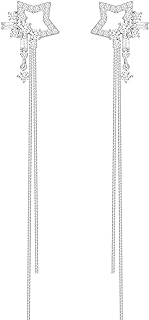 Long Tassel Clip On Earrings for Women Girls Non Piercing Star Dangle Earring Elegant Charming CZ Clip On Earring