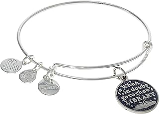Alex and Ani Harry Potter Go to the Library Expandable Charm Bracelet, Shiny Silver Finish, Blue Charm, 2 to 3.5 in