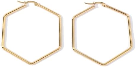 Geometric Hoop Earrings for Women Girls Minimalism Vintage Gold Stainless Steel Geometric Dangle Earrings Lightweight Thin Punk Loop Earrings Jewelry Gifts