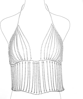 Aiosy Women's Silver Rhinestone Body Chain - Alloy Bikini Bra Chain with Sparkling Rhinestones - Stylish Rave and Party Accessory