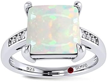 8MM Princess Cut Natural White Opal Gemstone & Diamond Accent Solitaire Design Ring In 14K Gold Over Sterling Silver Engagement Wedding Ring For Women Valentine's Day Gift For Her