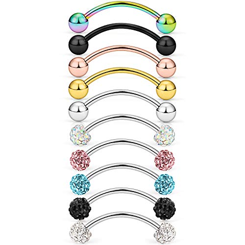 Lcolyoli 20g Surgical Steel Tiny Curved Eyebrow Barbell Ear Navel Belly Ring Piercing Jewelry for Women Men 10mm 9-12 Pieces