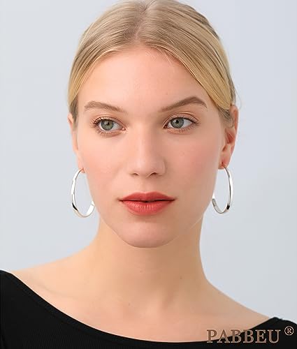 PABBEU Sterling Silver Hoop Earrings for Women S925 Silver Hoop Earrings Large Silver Hoop Earrings Hypoallergenic Thin Oversize Big Silver Hoop Earrings Sterling Silver Earrings for Girls