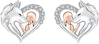 Hypoallergenic 925 Sterling Silver Wolf & Girl Stud Earrings with Push-Back Design, Perfect Gift for Teens and Women with Sensitive Ears