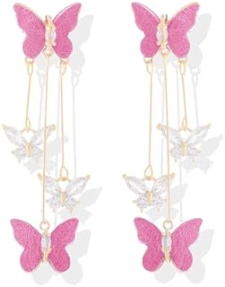 Purple Butterfly Earrings for Women Teen Girl Gifts Trendy Stuff Crystal Zircon Butterfly Tassel Dangle Purple Earrings Wedding Jewelry Gifts Purple Dress for Woman Outfits