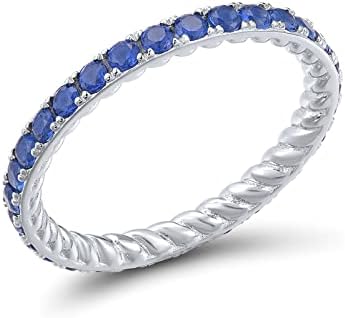 Santuzza 925 Sterling Silver Gemstone Stackable Ring Engagement Wedding Eternity Stacking Ring for Women