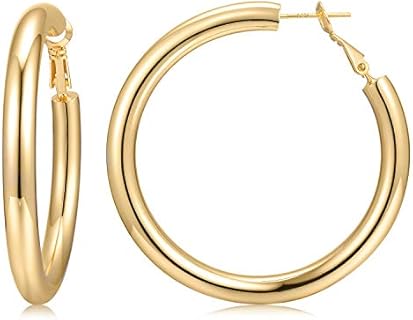 Chunky Gold Hoop Earrings 14K Gold Plated 925 Sterling Silver Post Thick Tube Hoops for Women And Girls