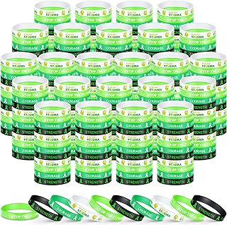 Leyndo French Charm Bracelet in Silicone - Mental Health Awareness Ribbon Design with Inspirational Sayings - Green Wristband for Hope, Strength, Faith, Courage