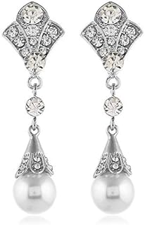 1920s Vintage Flapper Pearl Earrings Art Deco Earrings Roaring 20s Flapper Jewelry Wedding Dangle Earrings Women Girls Gift