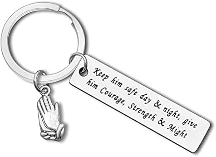 Prayer Keychain Gift for Policeman Fireman Firefighter Girlfriend Wife Mom Birthday Gift for Trucker Military Father Son Fathers Day Christmas Graduation Gift Keep Him Safe Day & Night Keyring