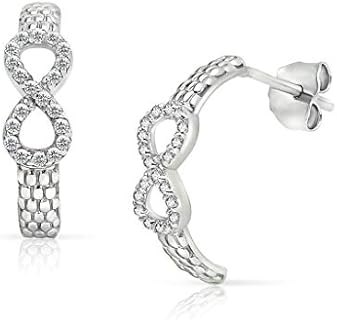 Premium Sterling Silver Half Hoop Popcorn Design Earring Holder with Crystal Clear CZ, Butterfly Post Back for Women, Infinity/Stud Shape