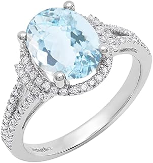 Elegant 18K White Gold Aquamarine Engagement Ring for Women - Split Shank Halo Oval Design
