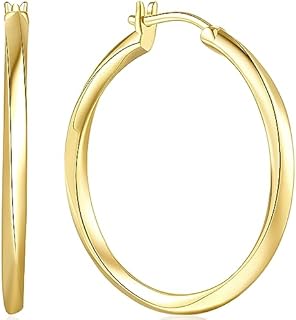 14K Gold Twisted Sterling Silver Huggie Hoop Earrings with Hinged Hoop Back Finding for Women - 30mm Large Round Design