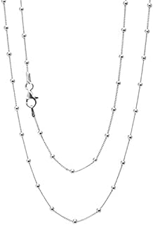 Women's Silver Necklace - 925 Sterling Silver Small Chain Beaded Necklace Layered Stacking Curb Chain Necklace for Women Ladies Girls 16" 18" 19" 20" 21" 22 In