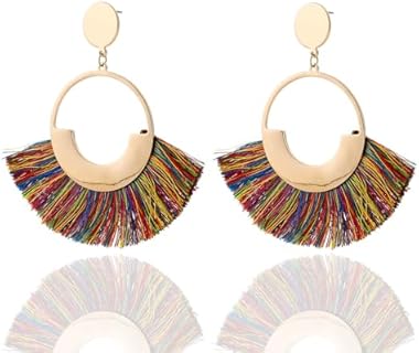 Boho Earrings for Women Vintage Bohemian Earrings (Colorful Tassels Hoop)