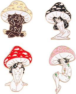 4PCs Cartoon Mushroom Girl Pins Brooches Enamel Lapel Pin Cute Mushroom Brooch Pin Plant Mental Enamel Pins Set Mushroom Brooches for Backpack Cloths Hats Accessories Decor Women Girls Jewelry Gifts