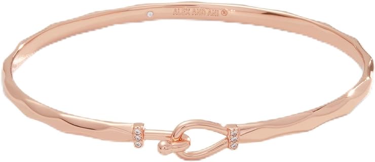 Alex and Ani Brass Faceted Hook Tension Bracelet in Shiny Rose Gold - Elegant, Lightweight & Eco-friendly Design Without Clasp