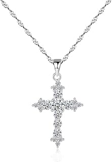 14K White Gold Moissanite Cross Pendant Necklace,Dainty Moissanite Cross Chain Necklace for Women,Delicate Necklace Gift for Her