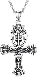 925 Sterling Silver St. Benedict Crucifix Cable Chain Necklace with Ankh Cross Pendant
