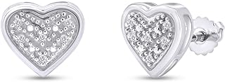 1/20 Carat Round Cut White Natural Diamond Heart Earrings In 14K Gold Over Sterling Silver (0.05 Cttw)