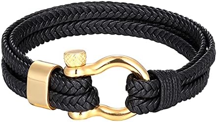 Mens Braided Leather Bracelet Stainless Steel Horseshoe Buckle Genuine Leather Woven Braided Bracelet Men’s Cuff Wristband Bracelets Gift for Boys/Husband/Son/Grandson/Brother
