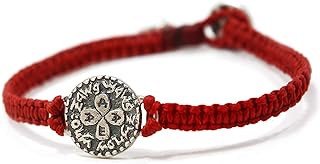 Women's 7" Red Macrame Love Bracelet with Sterling Silver Love Coin Charm Amulet - Sturdy & Elegant gift for Mom, Romantic Gift for Girlfriend or Lover