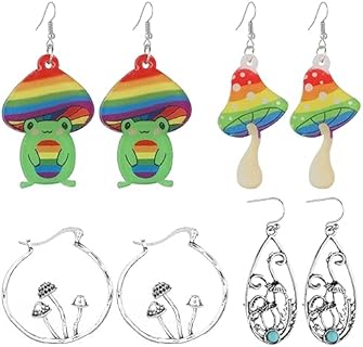 Copper Hoop Women's Mushroom Earrings with 合页凹槽 Back Finding for Teens & Whimsy Lovers - Cute Floral Design