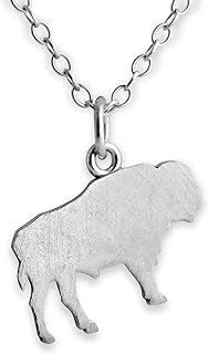 Round Spring Clasp 925 Sterling Silver Buffalo Pendant Necklace, 1mm Thin Cable Chain, Ideal Gift for Taurus Zodiac Enthusiasts, USA Made