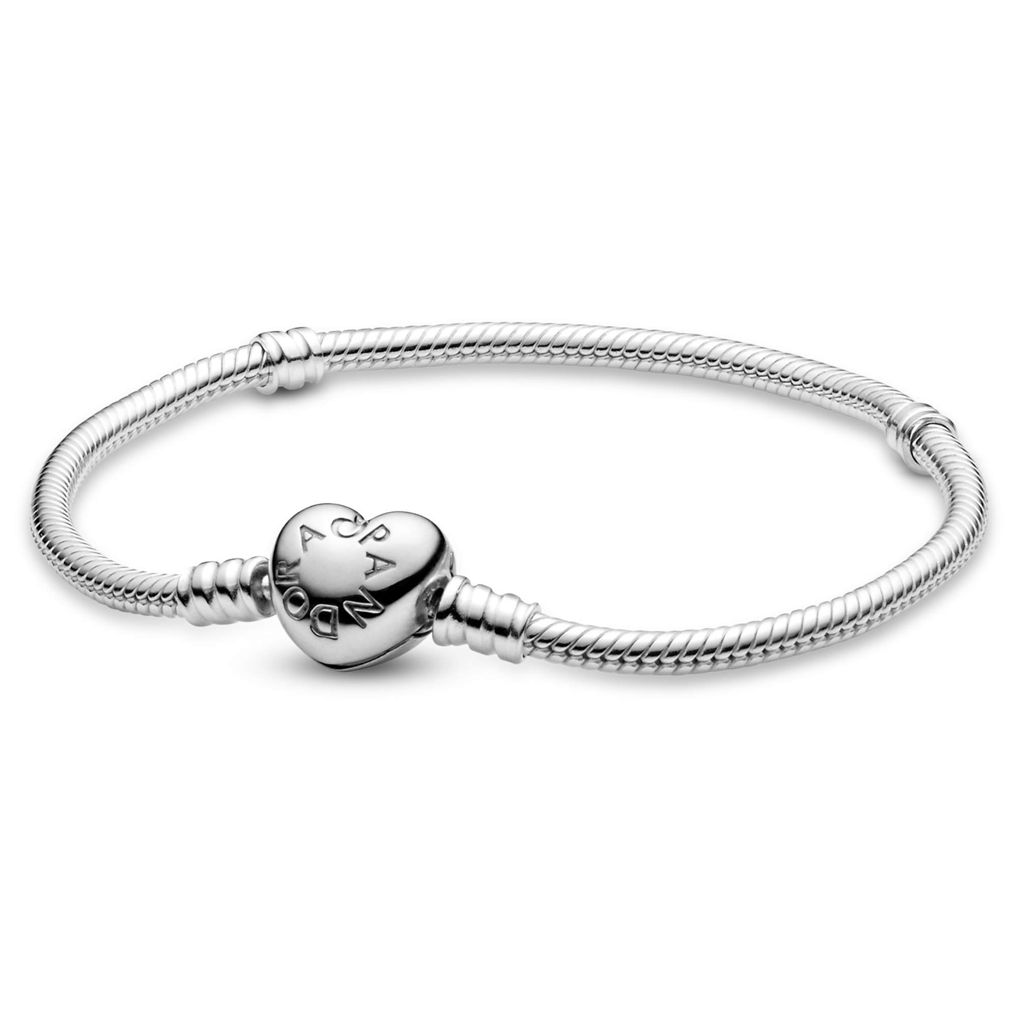 PANDORA Silver Charm Bracelet with Heart Clasp, Sterling Silver, 7.1 IN