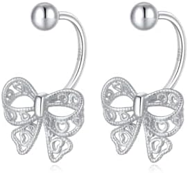 Reffeer Solid 925 Sterling Silver Bow Half Hoop Earrings Huggie for Women Girls Bowknot Hoop Earrings Open Hoops