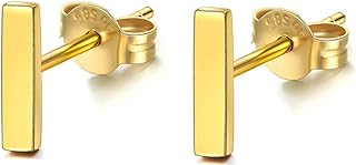 14K Gold Bar Stud Earrings for Women, Real Gold Post Earrings Fine Jewelry Gifts for Her