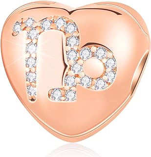 Rose Gold Heart-Shaped Zodiac Goat Charm Bracelet with Sterling Silver Lock Clasp, Cubic Zirconia Gems for Women, Birthday/Christmas Gift Design Suitable for European Style Bracelets