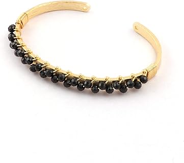 Gemstone Brass Gold Plated Black Onyx Hydro Small Beads Adjustable Bangle Cuff bracelet