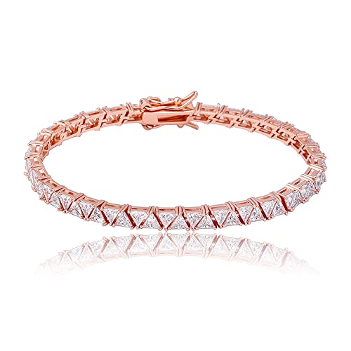 JINAO 4MM Double Triangular Cut Link Tennis Chain Bracelet 18K Real Gold Plated Iced Out Cubic Zirconia Triangle Cut Tennis Bracelet for Men Women