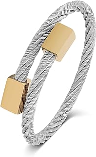 Chuyau Cable Bracelet Stainless Steel Vintage Twisted Wire Composite Open Bangle Bracelet, Adjustable Cuff Bangle Bracelet for Women & Men, Girls, Teens, Mother