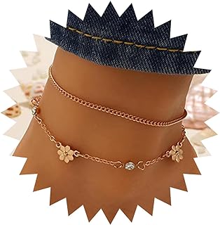Aneneiceera Boho Layered Flower Anklet Bracelet Gold Tiny Rhinestone Satellite Chain Flora Pendant Ankle Chain O Paper Clip Chain Anklet Minimalist Hawaiian Beach Flower Foot Chain for Women and Girls