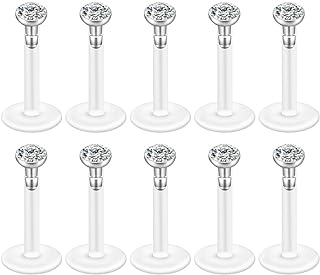 Jovivi 10-40pcs 16G 2/3/4/5mm Czech Crystal Clear Flexible Bioflex Acrylic Bar Labret Monroe Studs Lip Rings Helix Stud Earrings Ear Nose Piercing Body Jewelry