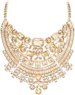 Flyonce Brown Rhinestone Chunky Necklace, Sparkly Crystal Art Deco Costume Bib Statement Collar Necklace for Women Girls