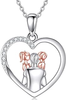 Sterling Silver Clasp Father Daughter Charm Bracelet with Cubic Zirconia Gem for Daughters - Heart Pendant Design