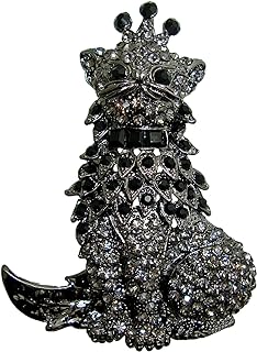 TTjewelry Vintage Black Cat King Crystal Brooch with Alloy Clasp, Ideal for Cat Lovers, Crown/Shaped Design