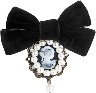 Safety Cameo Brooch Velvet Bow Pearl Brooch Pins,Vintage Red Women's Victorian Cameo Brooch Bow Ties,Pearl Brooch Pins Shawl Clips for Teen Girls Gifts
