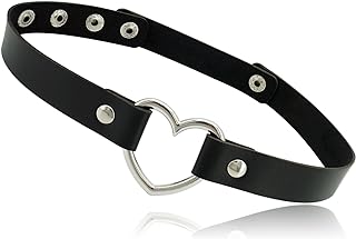 Love Heart Adjustable Leather Choker Punk PU Necklace Goth Choker Soft Collar Chain for Women Girls