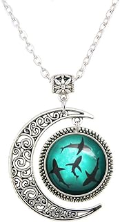 Sharks necklace Circling Sharks moon pendant Blue Ocean jewelry for women man Girl best friend gift