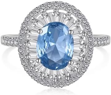 Vintage Sterling Silver Aquamarine Engagement Ring with Oval-shaped Moissanite for Women or Girlfriend